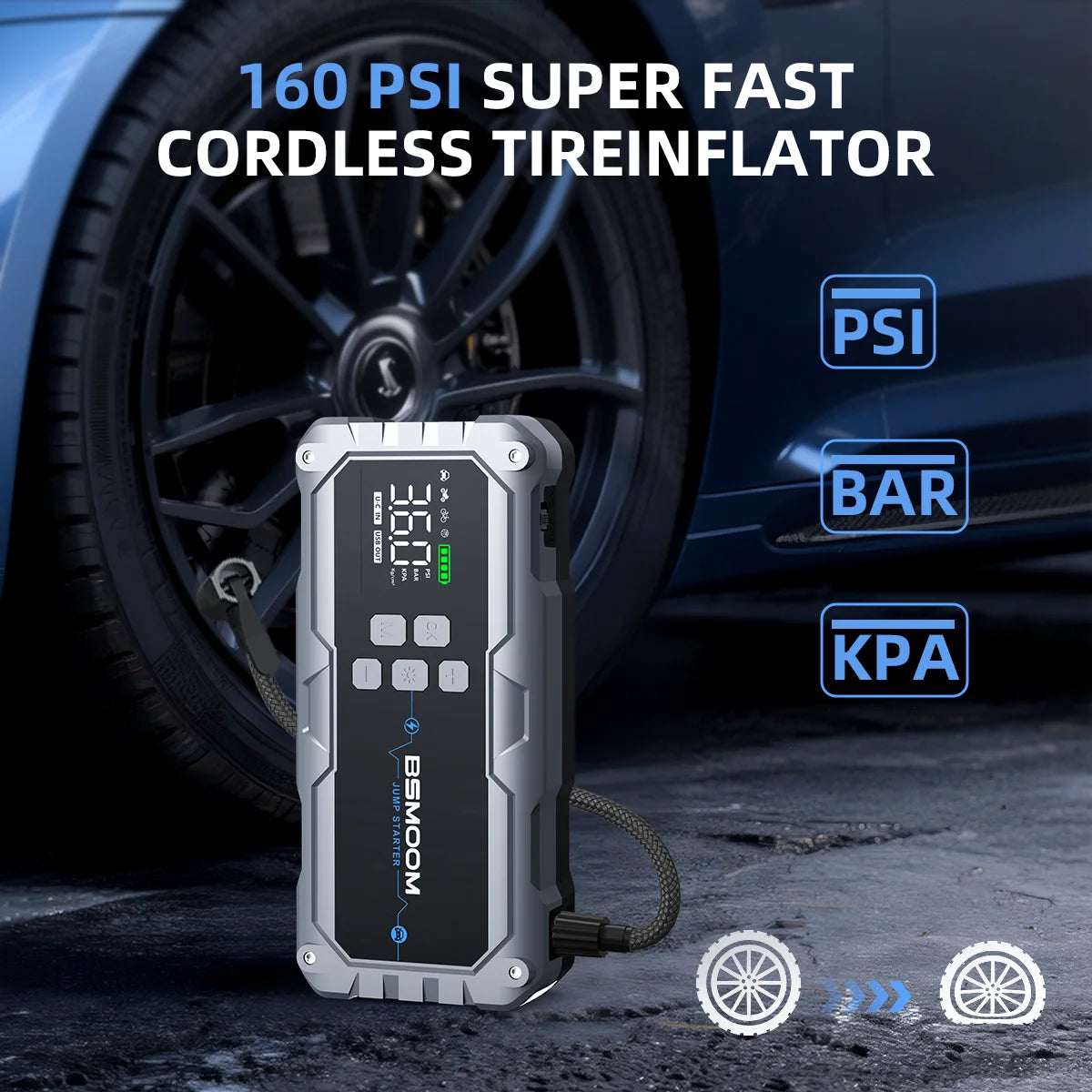 4 In 1 6000A/7000A Jump Starter Power Bank 21800mAh/26800mAh 160PSI Air Compressor Tire Pump For Emergency Booster