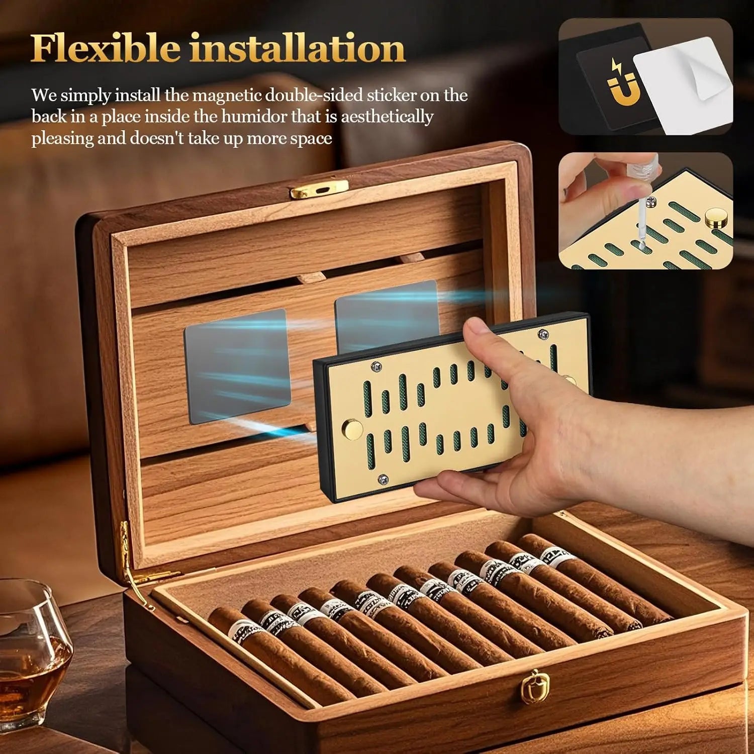 High-end Cigar Humidifier, Rectangular Cigar Humidifier Regulator with Manual Humidity Control Function, Keep Cigars Fresh