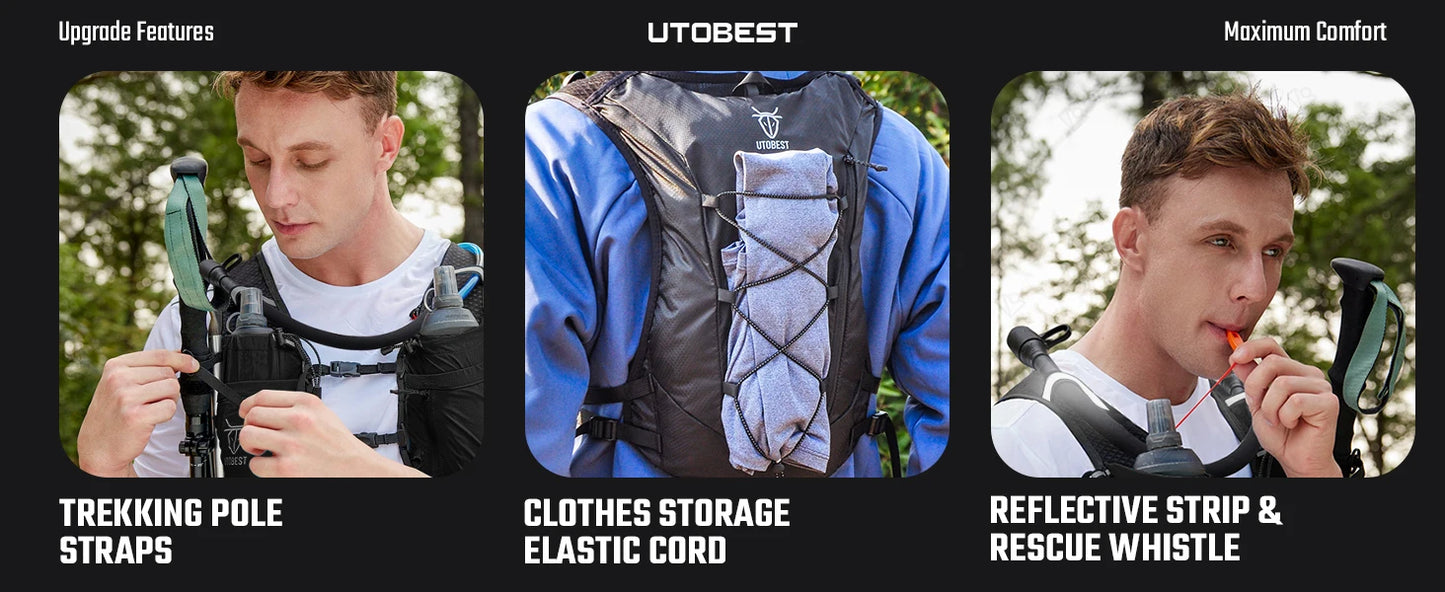 Trail Running Backpack 10L Ultra Lightweight Hydration Vest with 2L Water Bladder for Outdoor Hiking Cycling Marathon