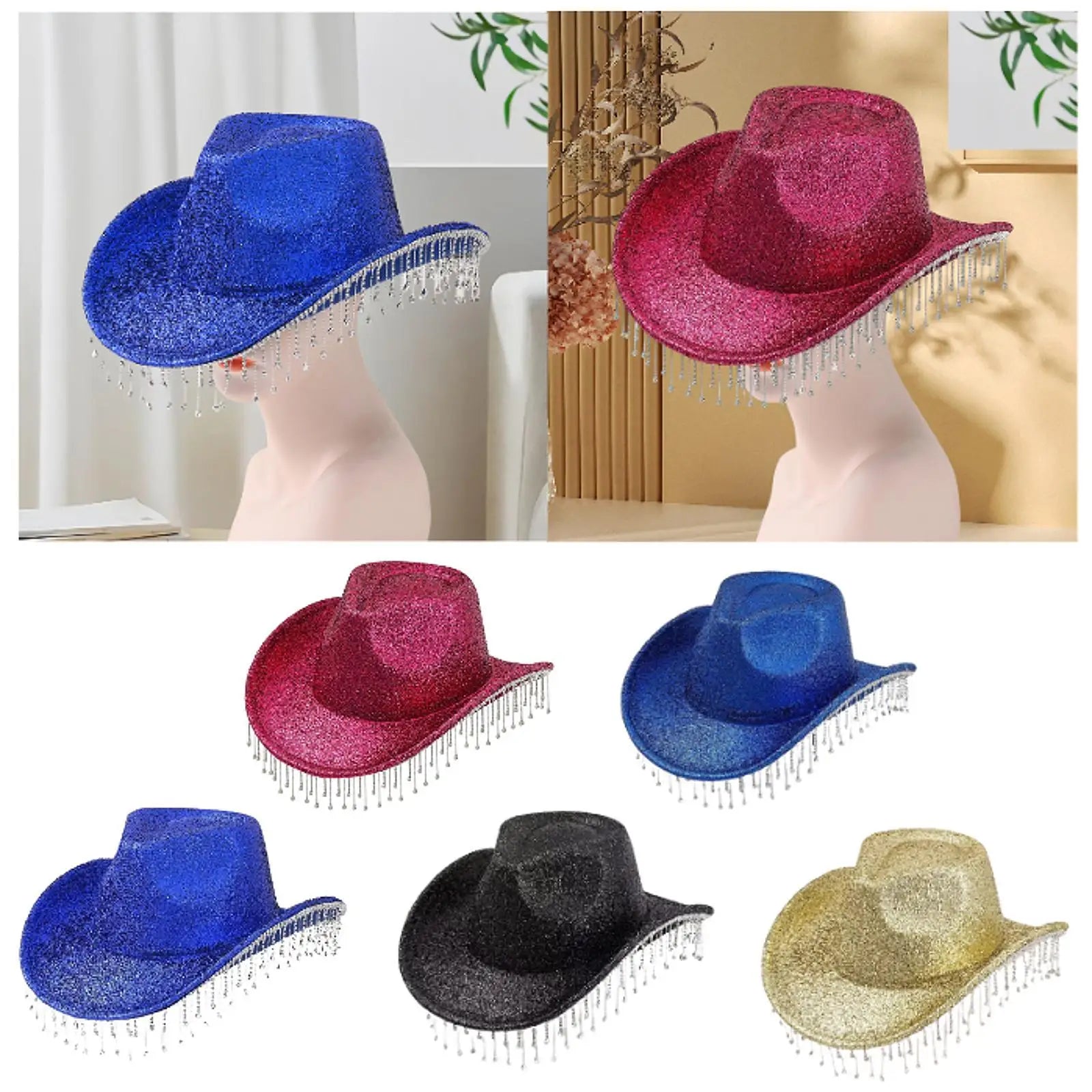 Cowboy Hat for Women Rhinestone Cowgirl Hat Costume Hat Shiny Wide Brim Hat