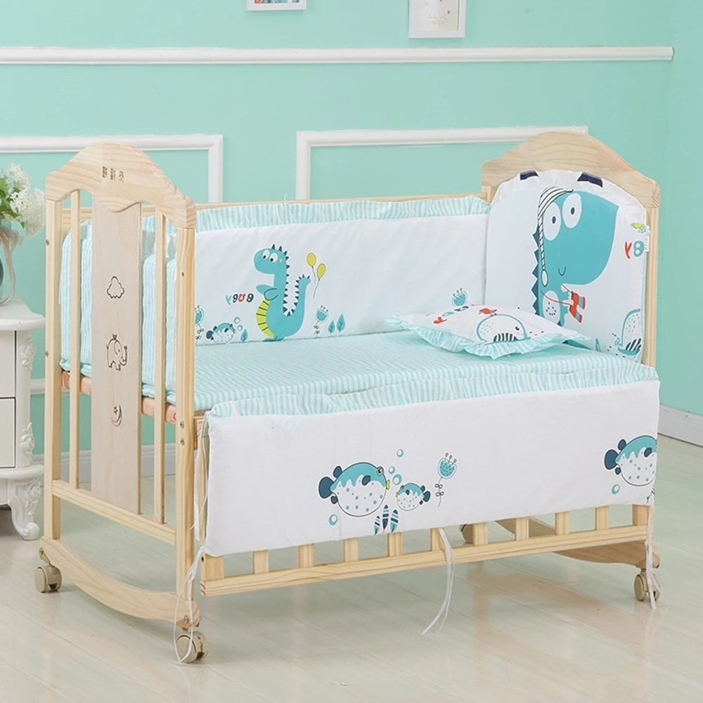 6-Pcs Soft  Crib Bedding Set – Standard Size Nursery Set for Boys & Girls (4 Bumpers, Mattress, Pillow)