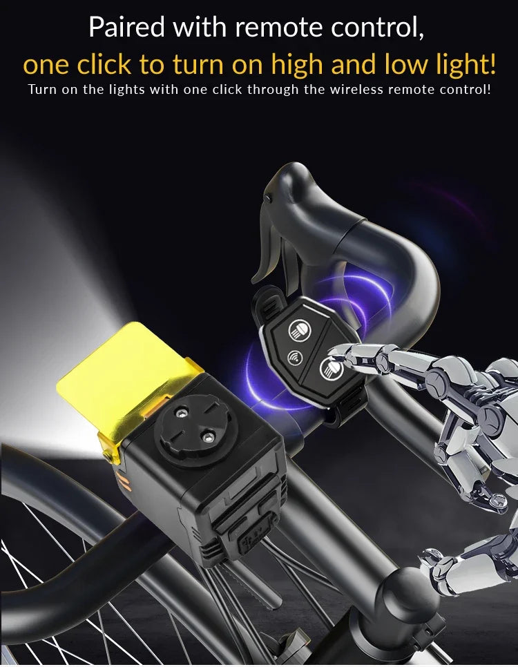 Rechargeable MTB Bike Light with Remote Control Waterproof LED Cycling Headlight Red Blue Warning Light
