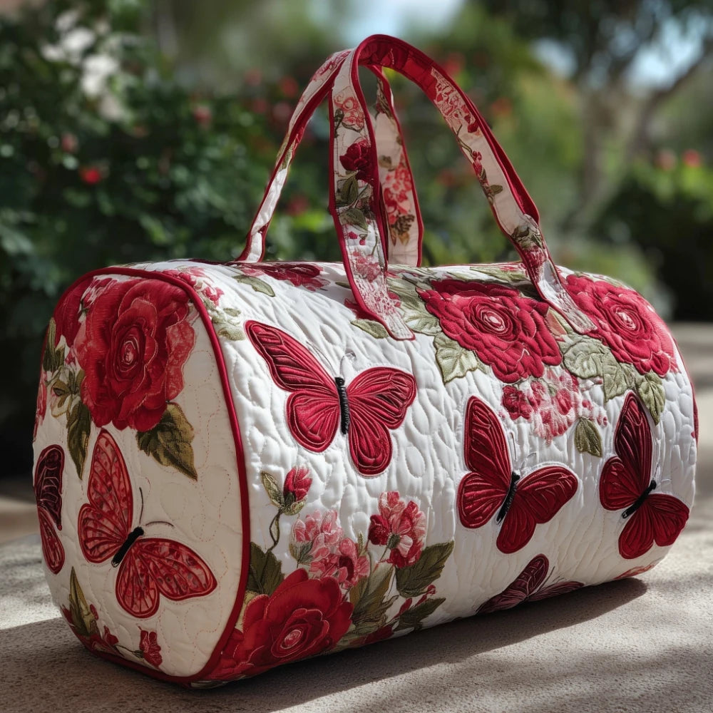 Quilted Travel Bag 3D Butterfly Flowers Print Large Capacity Carry On Duffle Bag for Women Weekend Luggage Overnight Bag