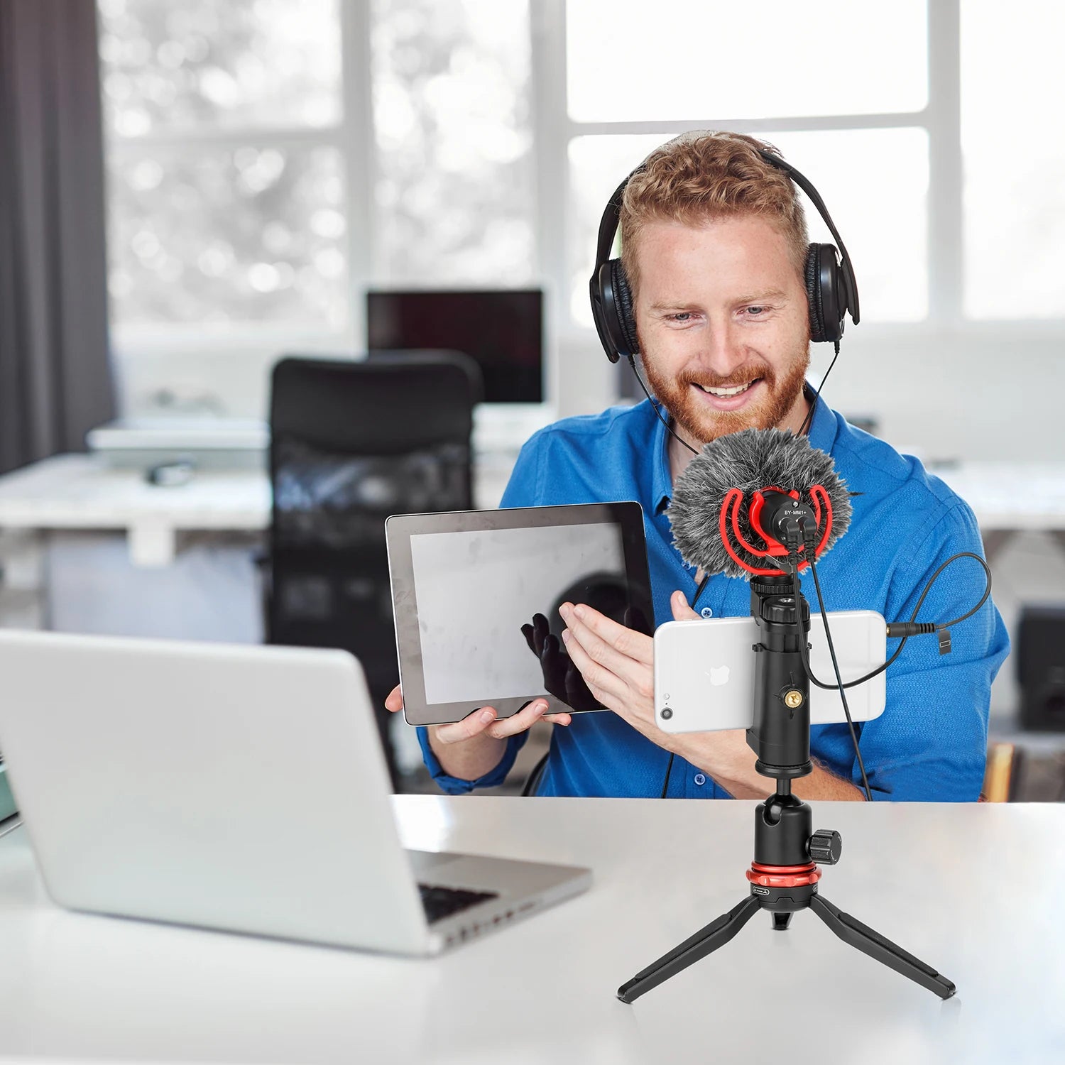 BY-MM1+ Super-Cardioid Shotgun Microphone for iPhone Android PC Laptop DSLR Cameras Camcorder YouTube Recording Streaming