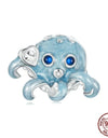 925 Sterling Silver Blue Octopus Charms Bead Drop Oil Ocean Animal Pendant