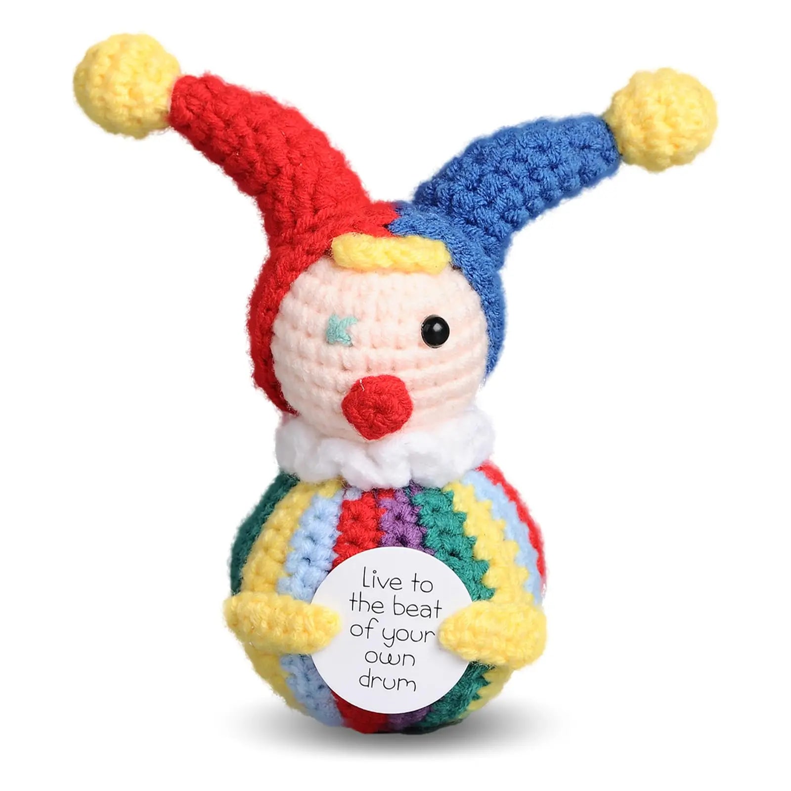 2 Pcs Funny Positive Crochet Clown Doll With Card Emotional Support Handmade Knitted Mini Clown Gifts Halloween Christmas Home Decor