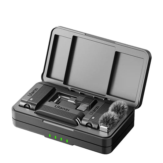 Wireless Lavalier Microphone Dual Mic System for iPhone Android Camera with Live Recording