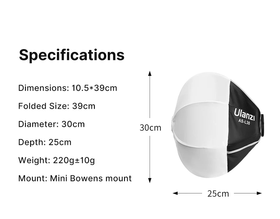 30cm Mini Bowens Mount Globe Lantern Softbox Quick Installation Professional Softbox for LT028 40W COB Video Light