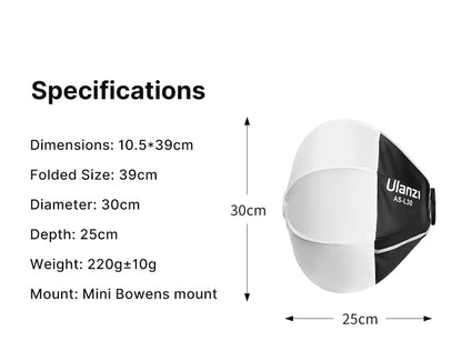 30cm Mini Bowens Mount Globe Lantern Softbox Quick Installation Professional Softbox for LT028 40W COB Video Light