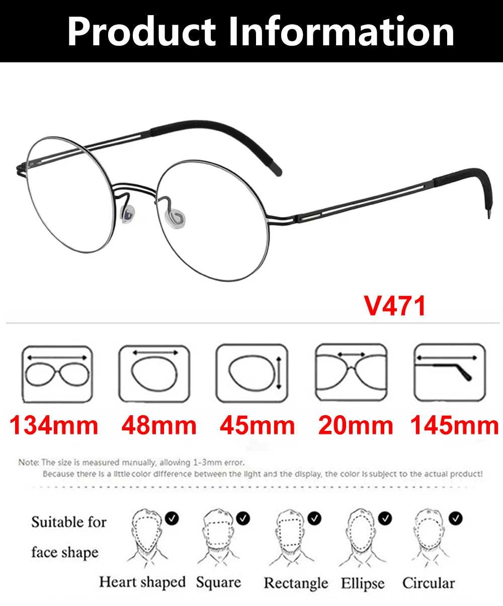 Round Screwless Pure Titanium Eyeglasses Frame