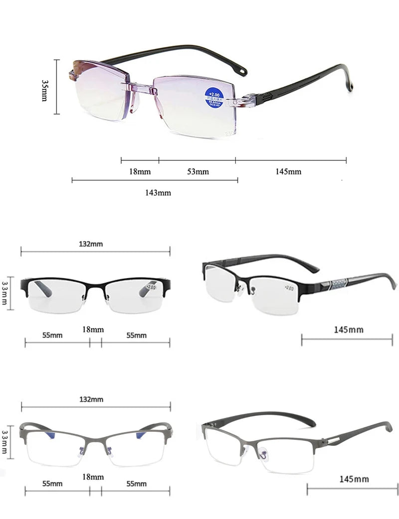 Half-frame Reading Glasses High Quality Business Glasses Presbyopia Eyeglasses 1.0 2.0 3.0