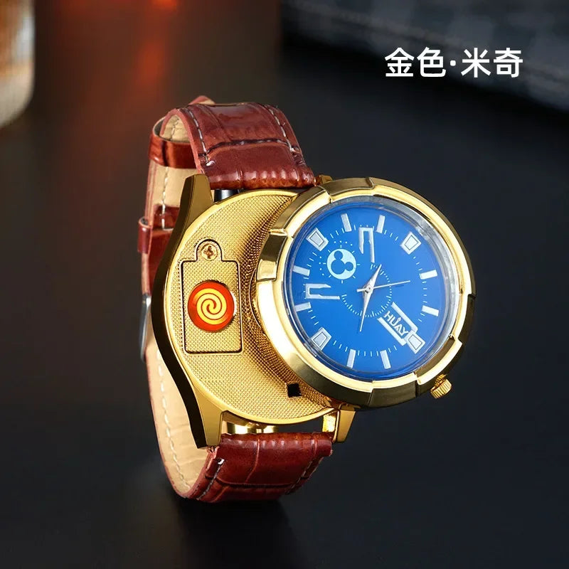 Rechargeable Metal Creative Watch Lighter Cool Trend Tungsten Filament Cigarette Lighter Men's Gift Cigarette Accessories