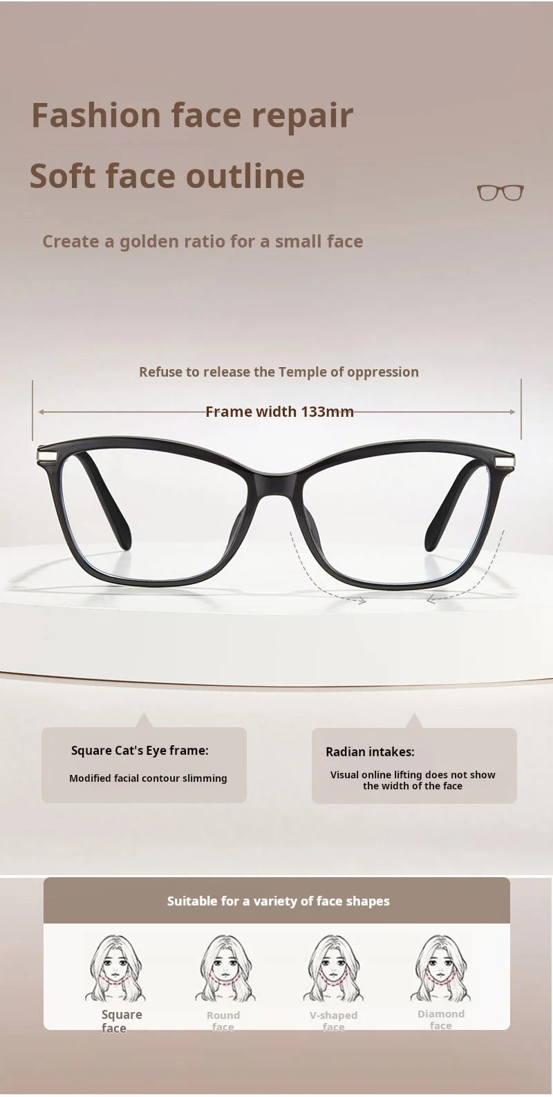 Retro Square Cat Eye Lightweight TR90 Eyeglasses Frames for Women