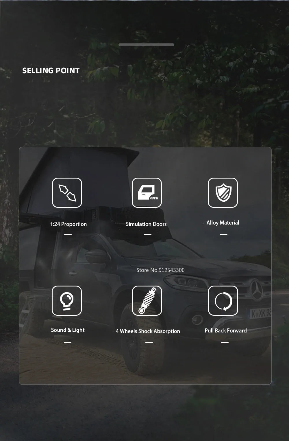 1:28 Scale X-Class 6x6 UNIMOG Motorhome Camping Car Model Toy Shock Absorption Sound Light Pull Back Off-road Vehicles Boys Gift