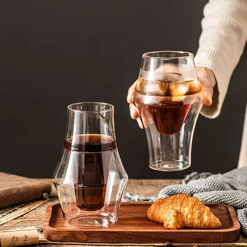 120/250/335ml Double-layer Glass Cup Hanging Ear Espresso Coffee Cup Anti-scalding Milk Brandy Wine Teacup Clear Mug Set