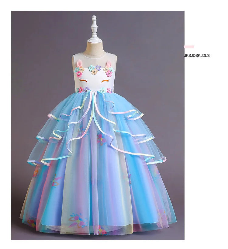 Elegant Princess Lace Dress Kids Flower Embroidery Dresses For Girls Vintage Children Costume for Christmas Party Pink Ball Gown