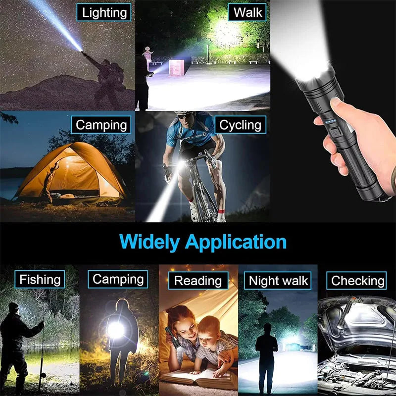 Rechargeable LED Flashlight With Magnetic Base Zoom And Power Display