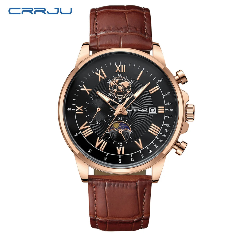 Watch Fashion Business Quartz Watch Sun, Moon and Star Multifunctional Luminous Waterproof Father's Day Gift