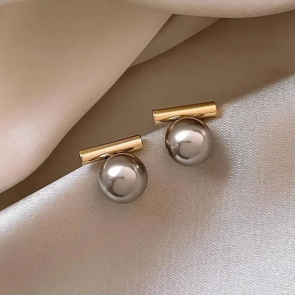 French Minimalist Grey Imitation Pearl Stud Earrings