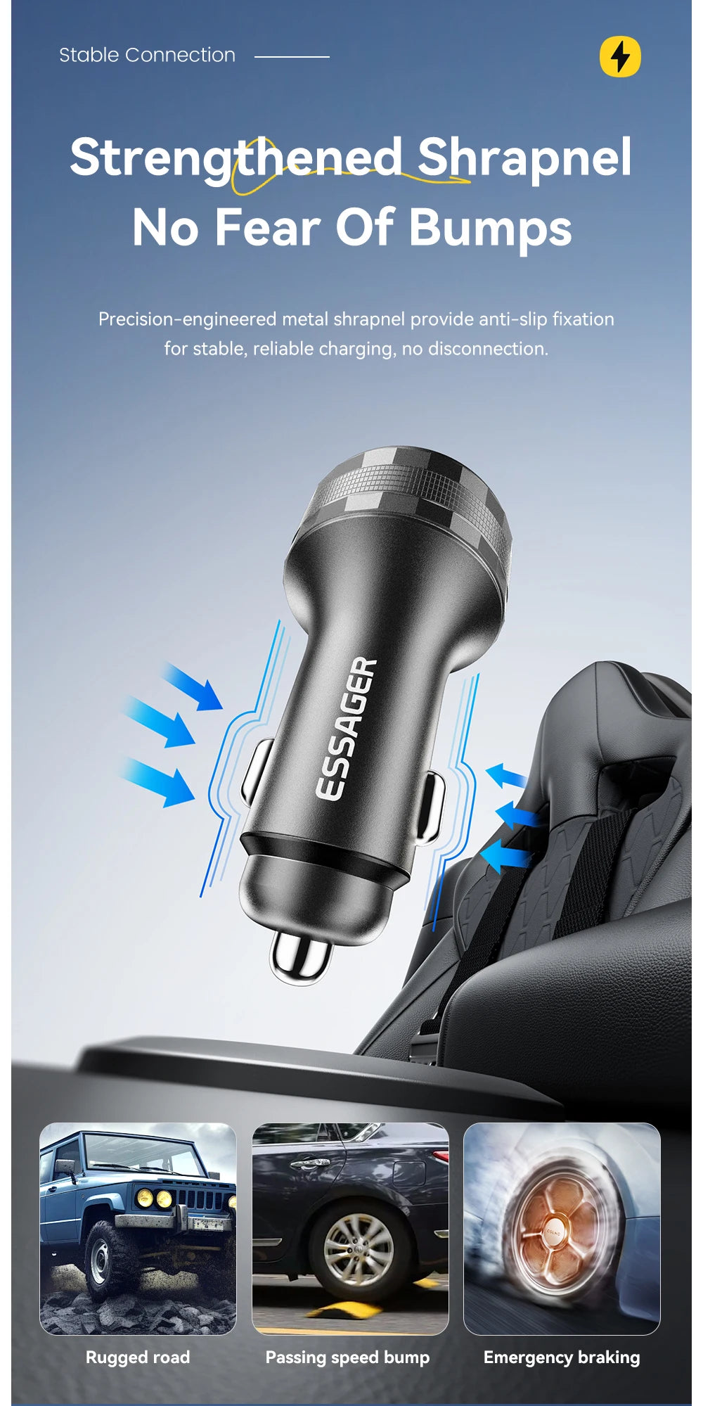 108W USB C Car Charger 3 Ports PD 3.0 Fast Charging Digital Display Dual Type C + USB Adapter