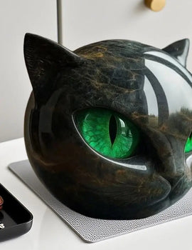 Black Cat Figurine Resin Cat Head Healing Stone Marble Texture Cat Stone Animal Cat Sculpture Cat Stone Keepsake Gift Home Decor