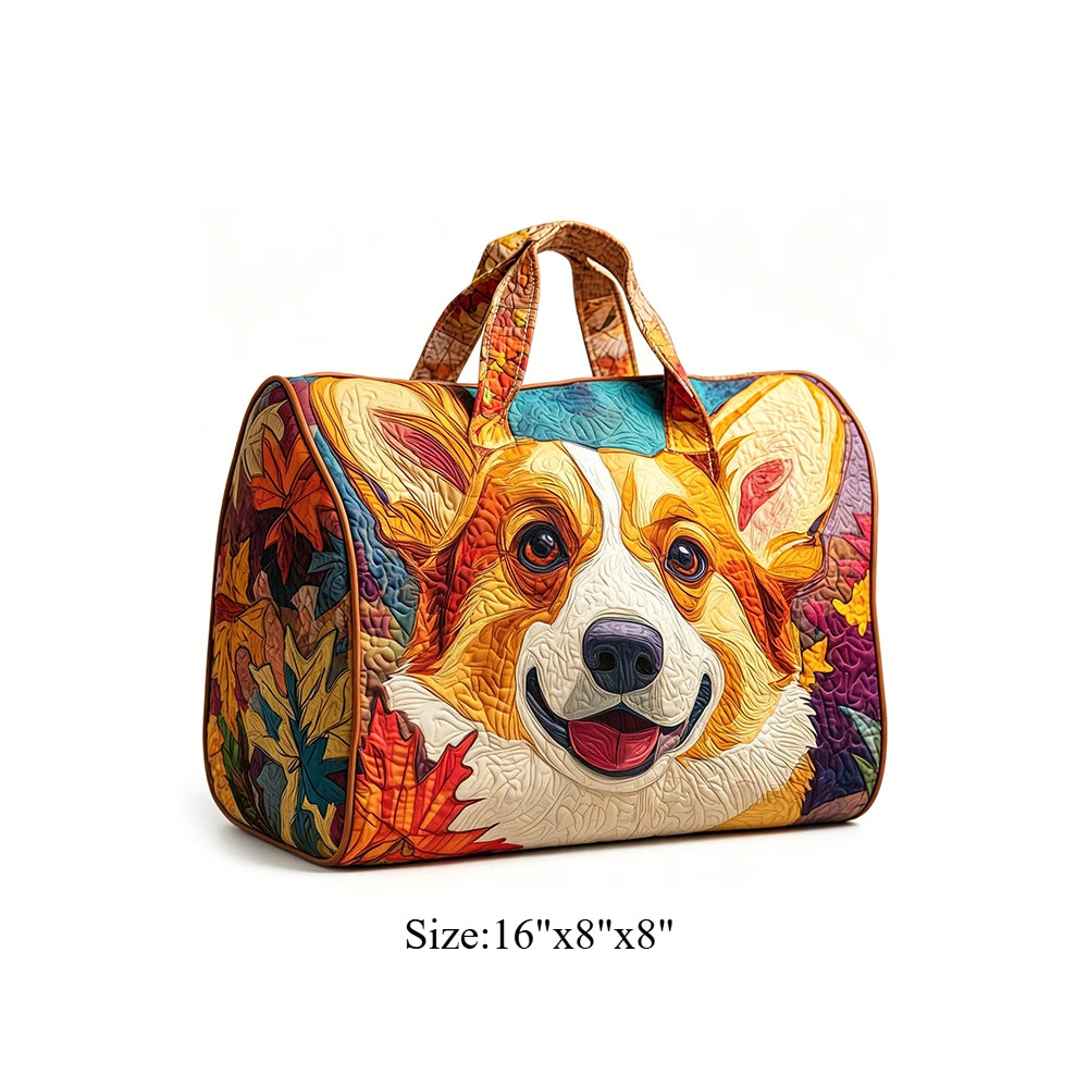 Corgi Dog Quilted Duffel Bag Women Weekender Bag 3D Animal Print Travel Tote Bag Summer Vacation Gym Overnight Luggage Pet Lover