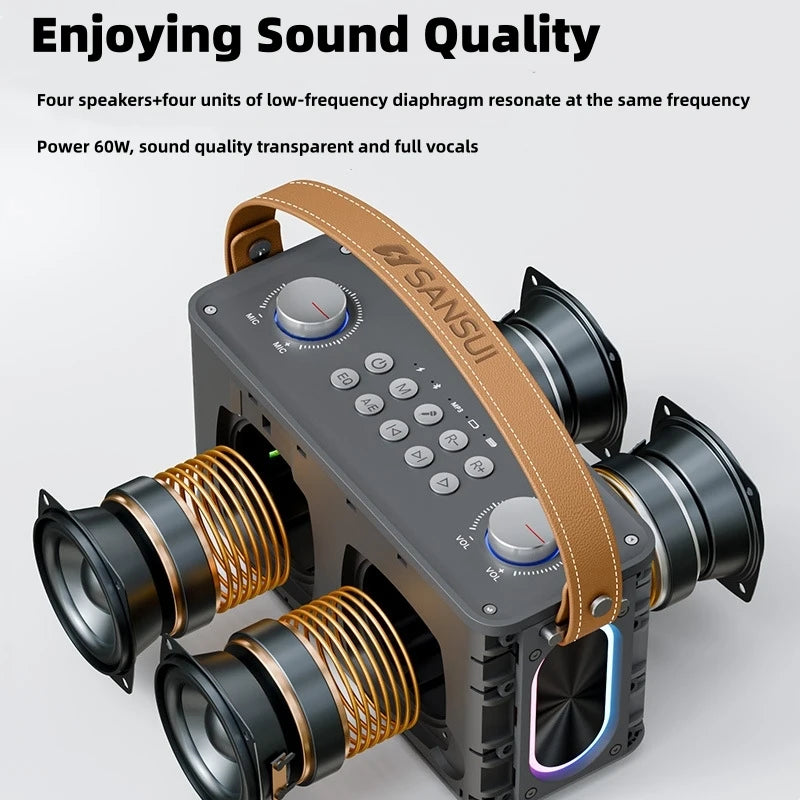 SANSUI T93 60W powerful stereo party speaker outdoor portable karaoke sound system wireless Bluetooth with microphone TF/AUX/USB