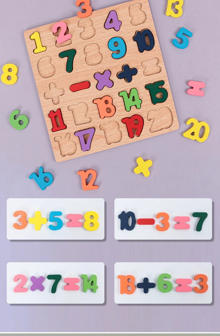 Wooden Alphabet and Number Learning Puzzle Board