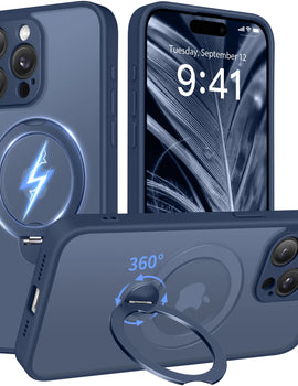 Magnetic Stand Case for iPhone 15 Pro Max Case 360° Adjustable Kickstand Metal Ring Matte Cover Shockproof Magsafe Phone Case