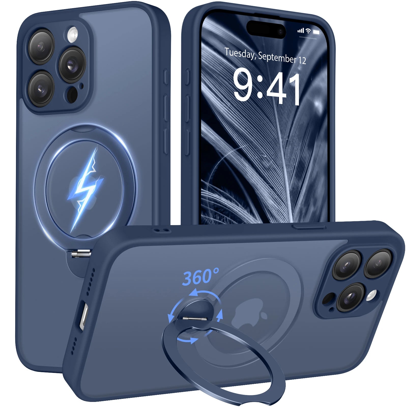 Magnetic Stand Case for iPhone 15 Pro Max Case 360° Adjustable Kickstand Metal Ring Matte Cover Shockproof Magsafe Phone Case