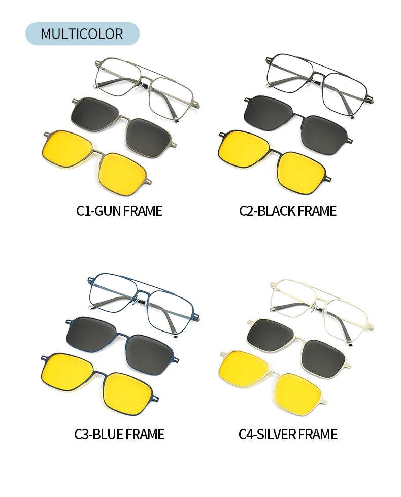 Titanium 3 In 1 Magnetic Clip On Polarized Sunglasses UV400 Optical Computer Glasses for Men Women