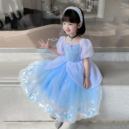 Cinderella Princess Cosplay Dress for Girl Kids Ball Gown Sequin Carnival TUTU Puff Mesh Clothing for Birthday Gift Summer Dress