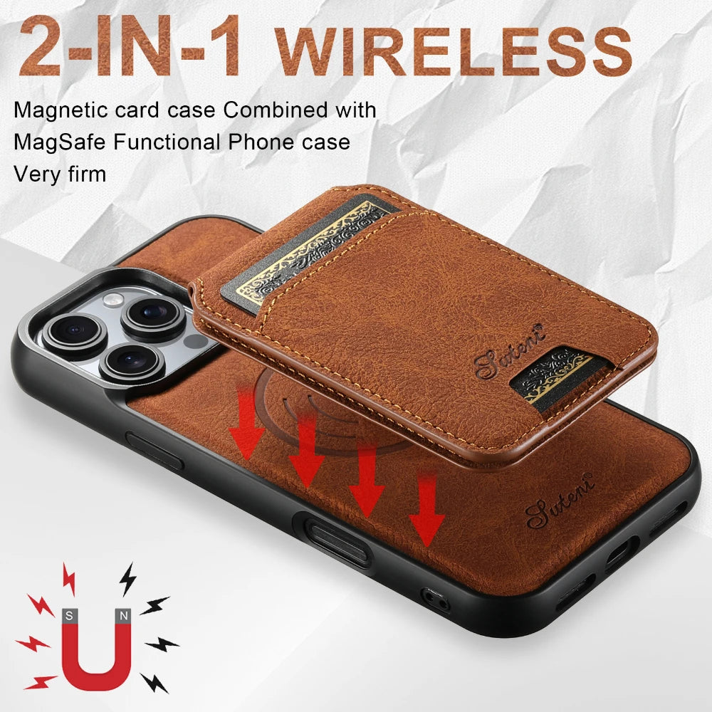 Leather for Magsafe Case for iPhone 16 15 Pro Max 16e 14 Plus 16Plus Bracket  Back Cover with Card Holder