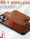 Leather for Magsafe Case for iPhone 16 15 Pro Max 16e 14 Plus 16Plus Bracket Magnetic Back Cover with Card Holder