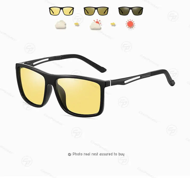 Square Retro Photochromic Polarized UV400 Purple Lens Sunglasses for Men Women