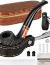 Smoking Pipe Set with PU Leather Pouch,Wood Pipe with 4-in-1 Pipe Stand Holder and Pipe Accessories,Beginner Pipe Kit