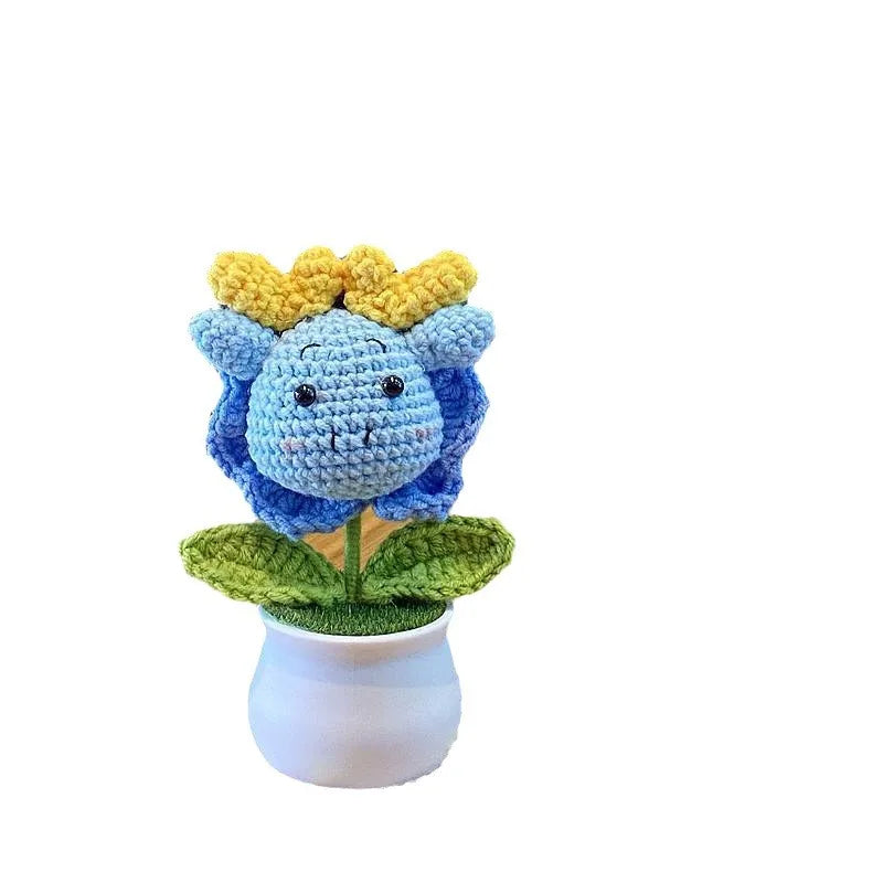 3 Pcs Handmade Crochet Dragon Flower Pot Home Room Decoration Finished Wool Knitting Office Desktop Ornament Christmas Birthday Gifts