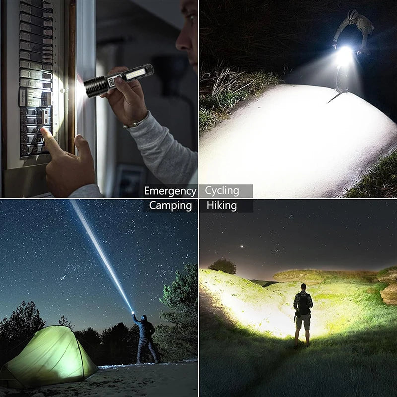 Powerful Rechargeable LED Flashlight With COB Side Light And Zoom