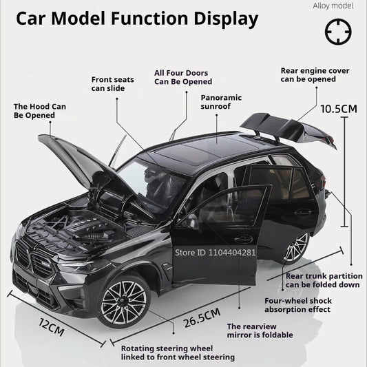 1:18 X5M Honda Accord Car Toys Alloy Diecast Models Shock Absorption Doors Opened Front Wheel Steering Vehices Desktop Ornament