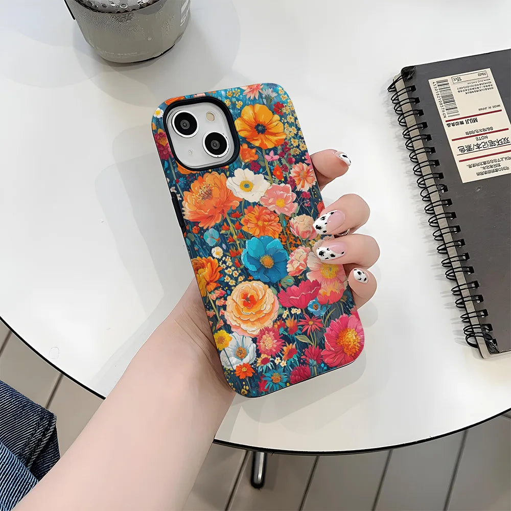 Art Drawing Flower Printed Daisy Phone Case for iPhone 16 15 13 14 Pro Max 16 15 Plus 2 in 1 Hard Protection Cover