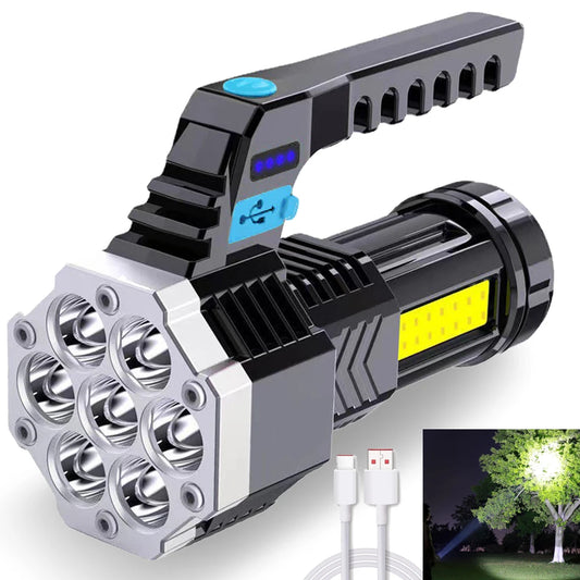 High Power 7 LED Flashlight Rechargeable USB Torch with COB Side Light Portable Outdoor Work Lamp