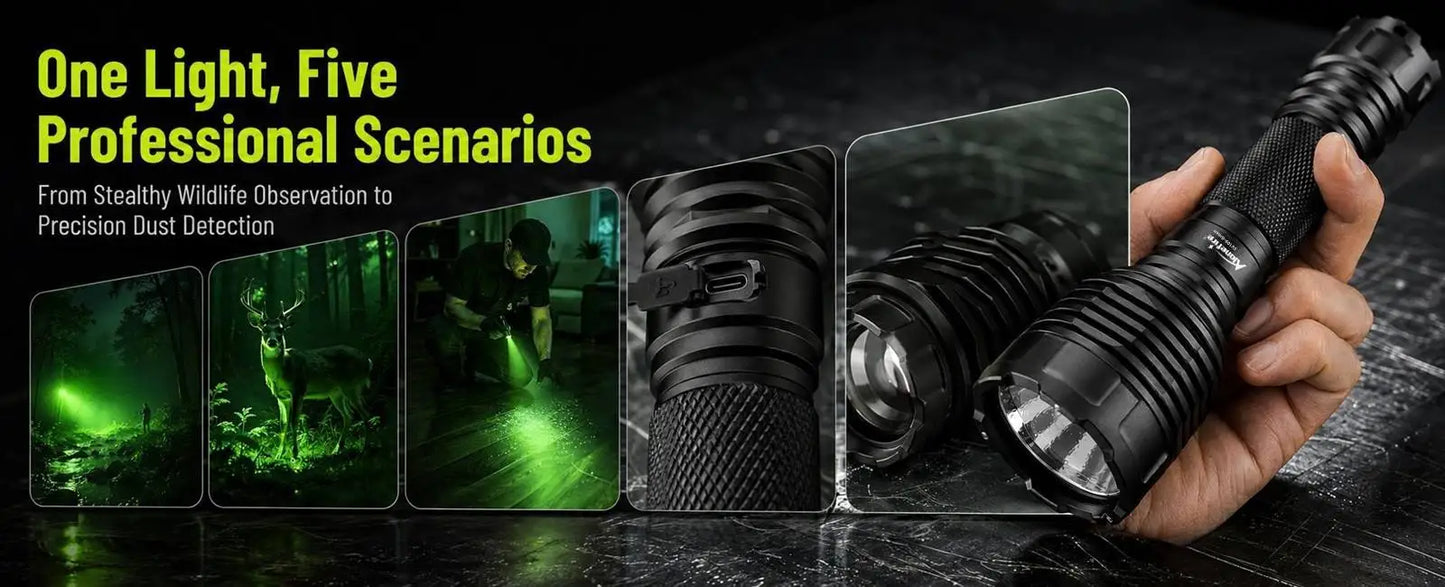 10W Green Light Rechargeable LED Flashlight