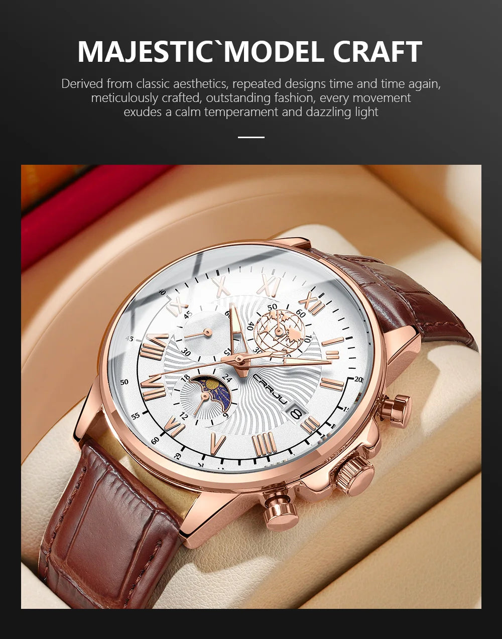 Watch Fashion Business Quartz Watch Sun, Moon and Star Multifunctional Luminous Waterproof Father's Day Gift