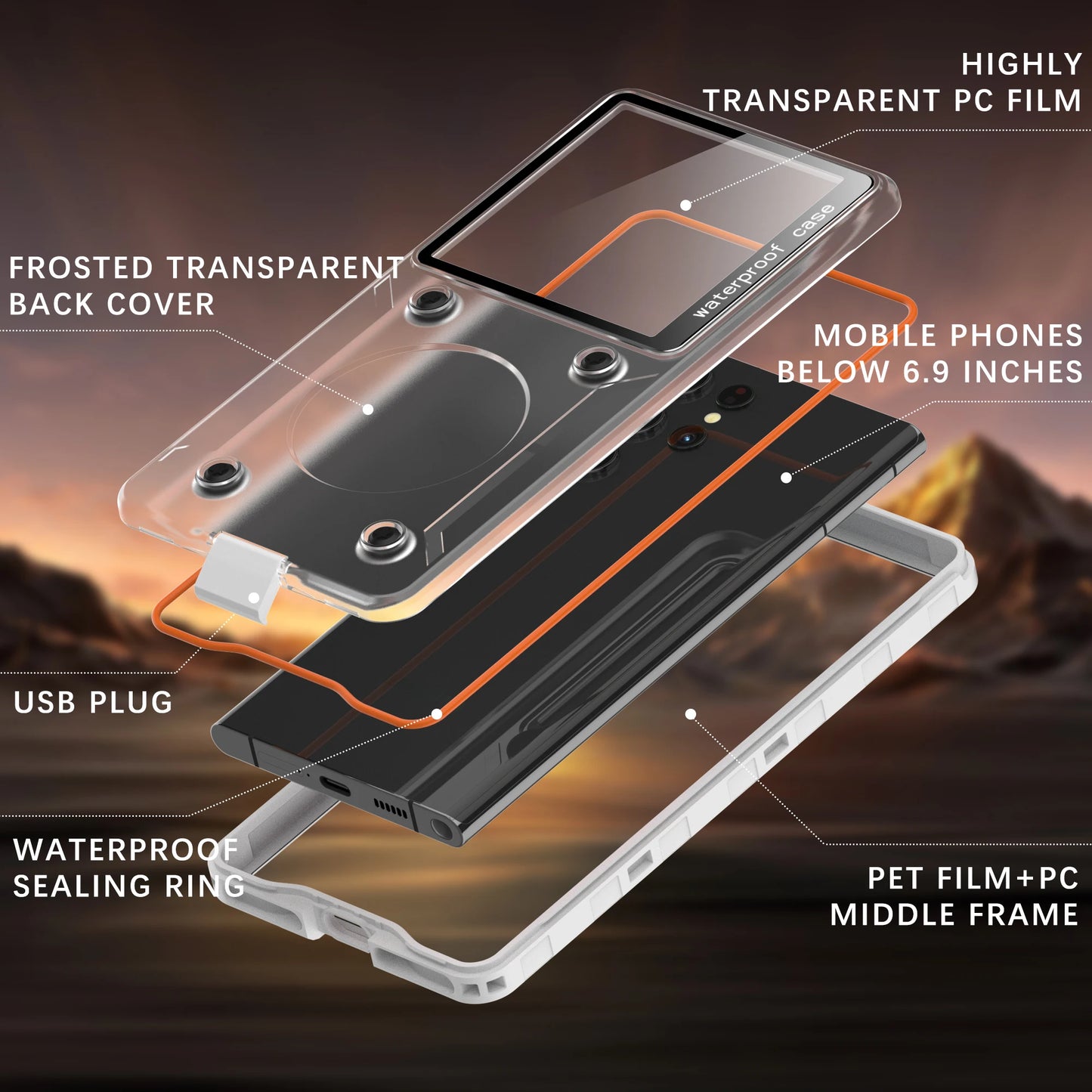 Transparent Universal 6.9-inch Underwater Touch Screen Dust and Drop Protection IP68 Waterproof Phone Case