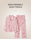 Women’s Winter 100% Cotton Pajama Set – Loose Fit, Turn-Down Collar, Long Sleeves, Cute Pink