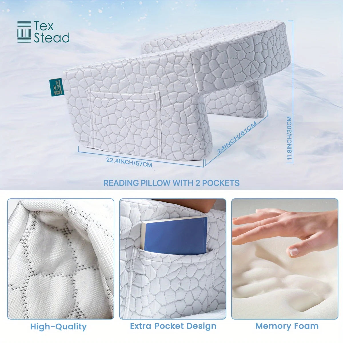 Reading Pillow for Gaming, Extra Large Arm Rest Pillow for Adult, Memory Foam Bed Rest Pillow for Reading, Working,with Rem，1 PC