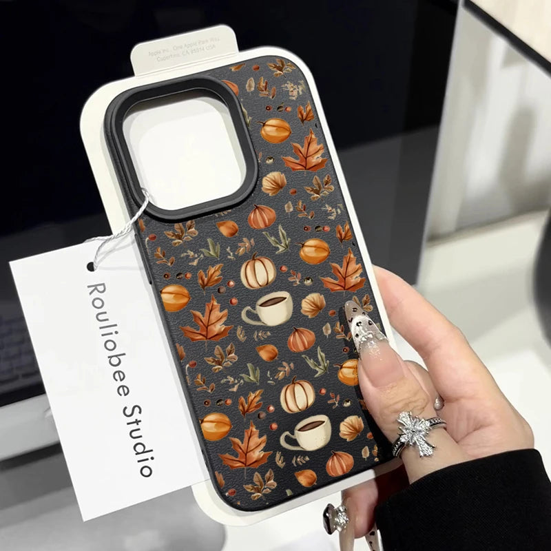Autumn Pumpkin Coffee Lechee Silicone Phone Case For iPhone 17 16 15 14 1 17 Air Shockproof Cover