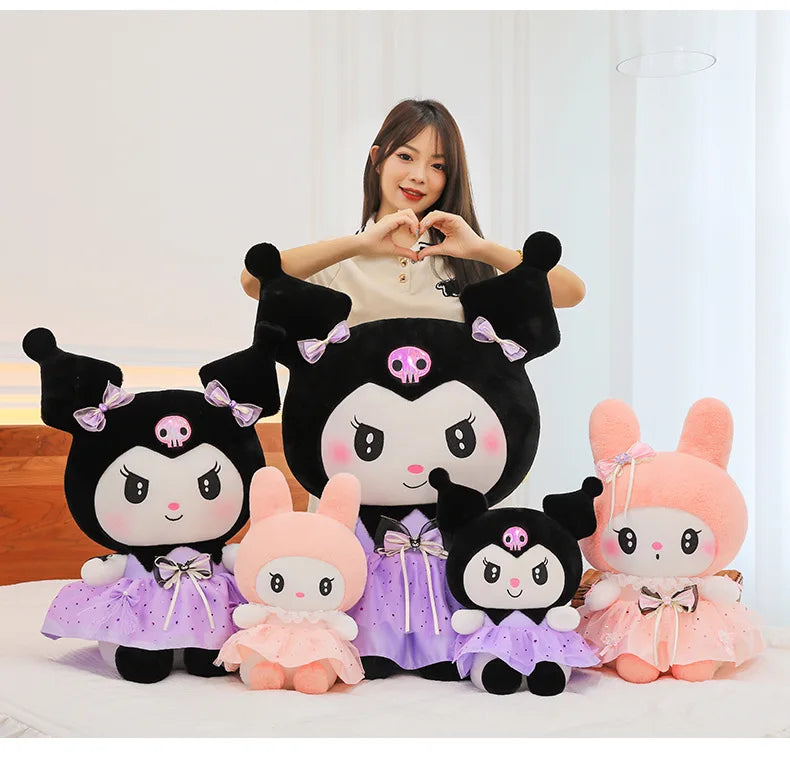 70cm Sanrio Kawaii Kuromi Plush Toy in Princess Tulle Skirt Melody Stuffed Doll Kids Birthday Xmas Gift Cute Pillow for Children