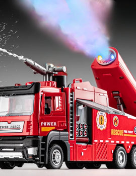 1:32 Water Spray Fog Fire Truck Model Sweeper Toy Car Sound Light Pull Back Doors Opened Vehicles Collection  Gifts