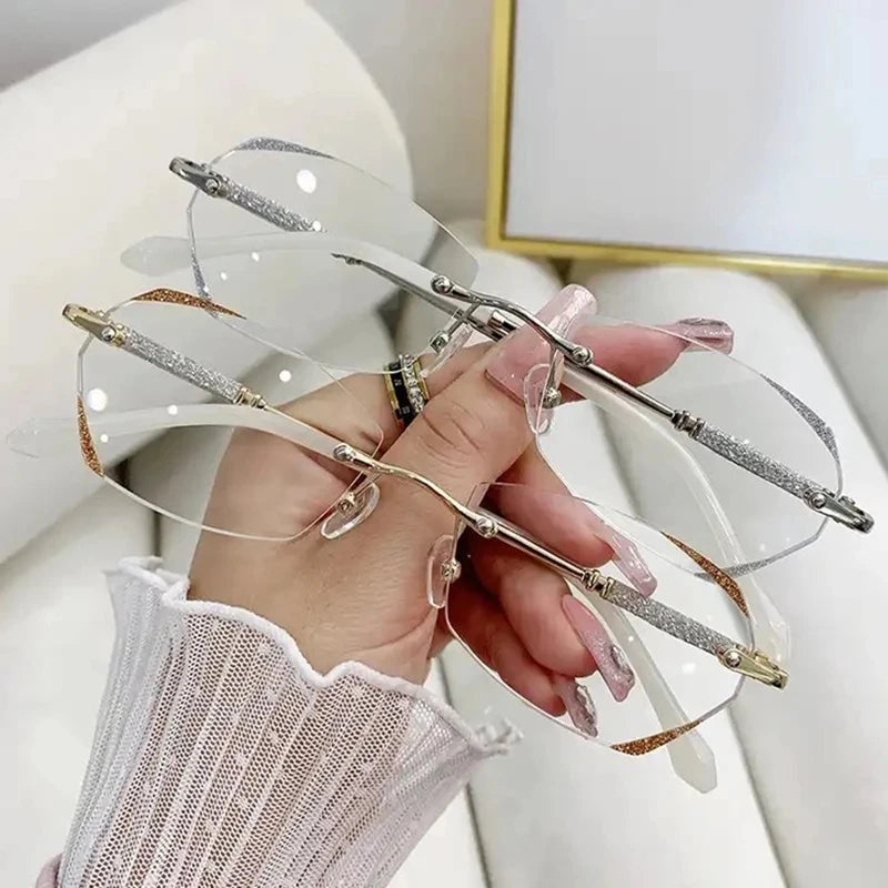 Rimless Diamond Cut Reading Glasses with Lightweight Alloy Frame